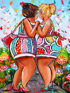 Glädjande Målning - Kurviga Damer Vänskap