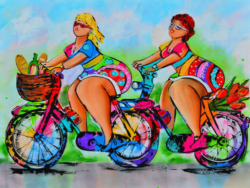 Glädjande Målning - Kurviga Damer Cyklar