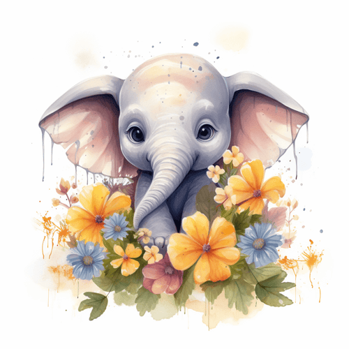 Elefant med blommor