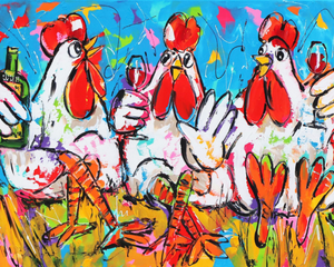 Glädjande Målning - Kycklingar Till Vinet