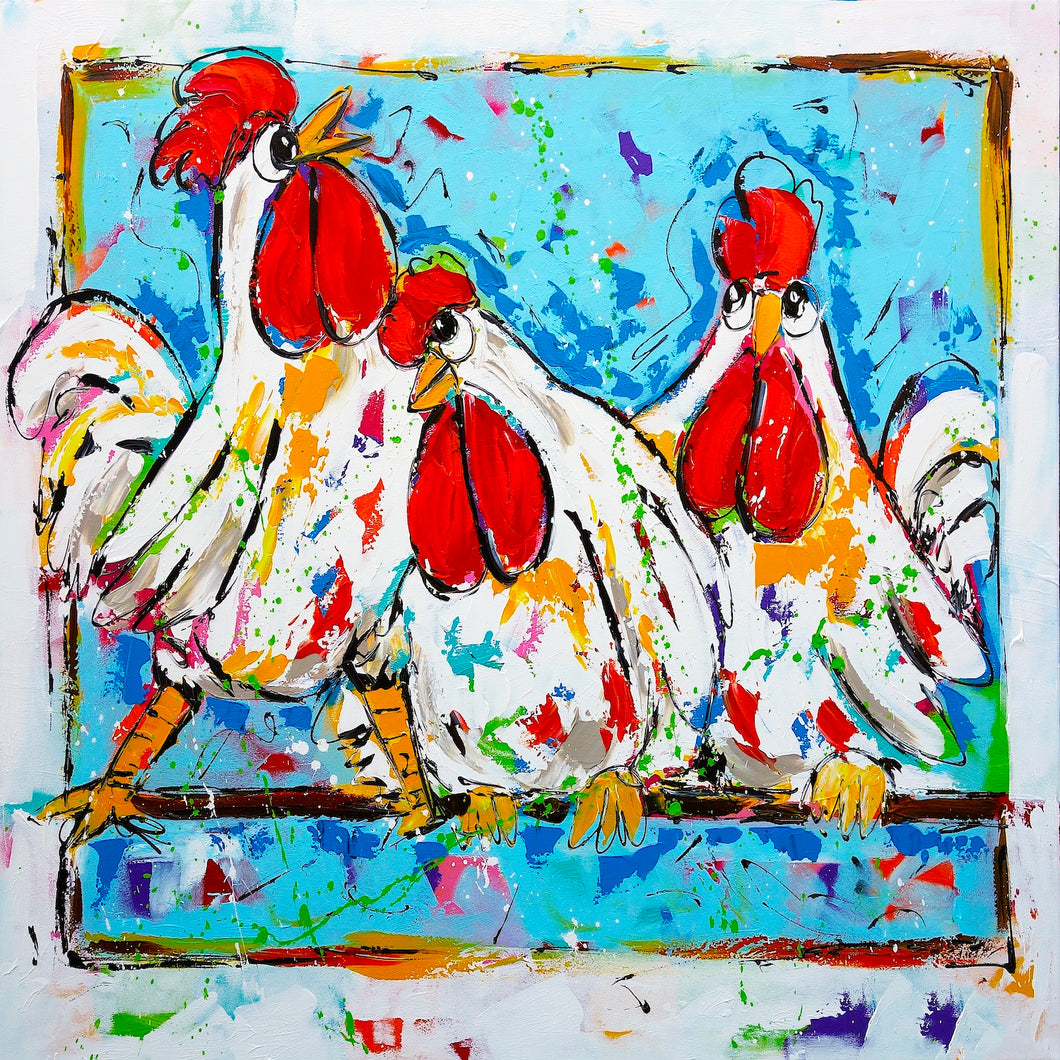 Glädjande Målning - Tre Kycklingar