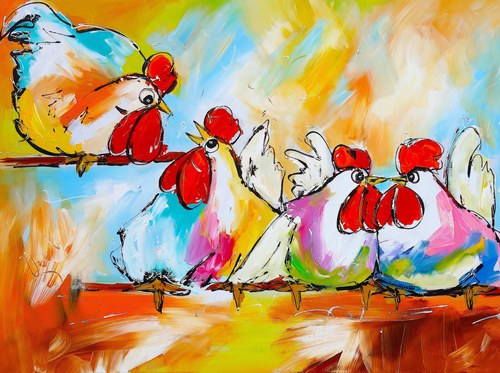 Glädjande Målning - Kycklingar