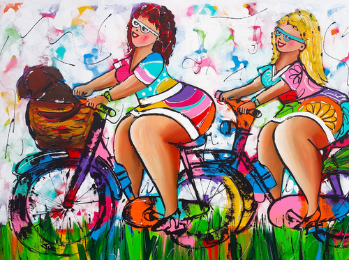 Glädjande Målning - Kurviga Damer Cyklar