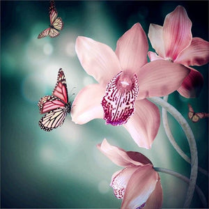 Roze Bloem - Vlinders | Diamond Painting