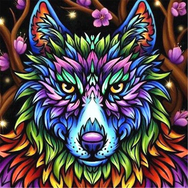 Gekleurde Wolf | Diamond Painting